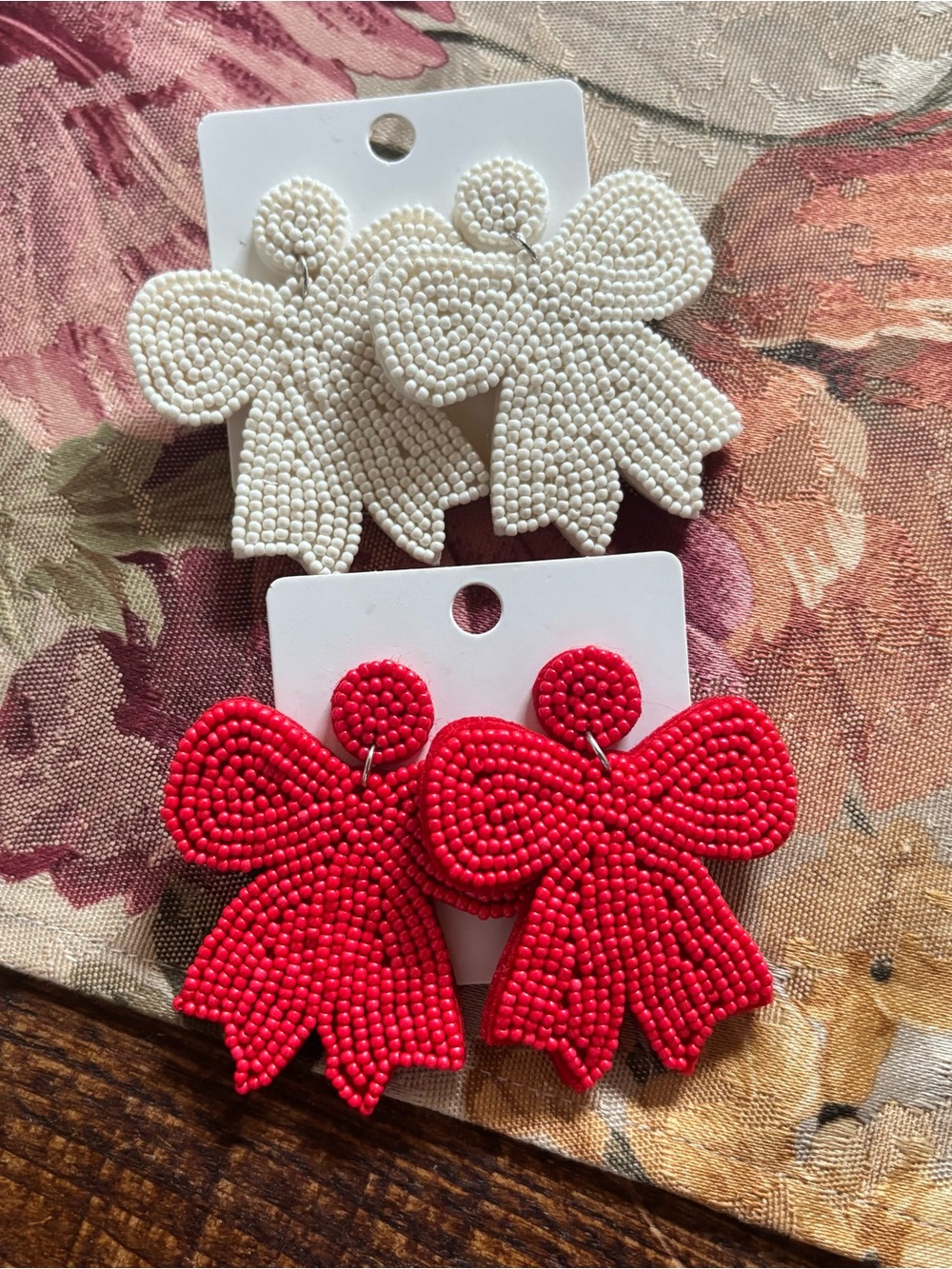Bow Postback Earrings - Red & White Statement Lot of 2